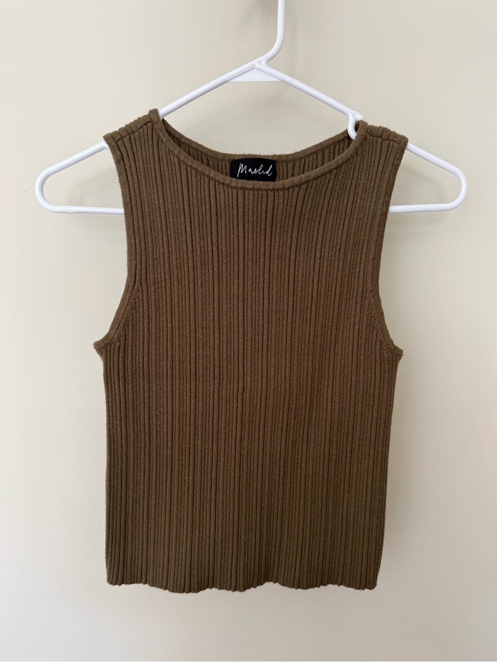 Rib Knit Sleeveless Tank Top — Olive Green